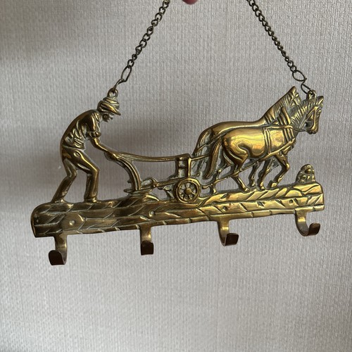 Vintage brass horses plough - plough, &