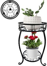 MEEYUU 2 Tier 45cm Tall Plant Stand Indoor Outdoor Metal Pot Holder Black 