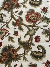 JH Thorp Jacobean Printed Crewel Floral Fabric Drapery Upholstery 3 yards X 52”
