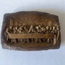 Vintage Jesus & The Last Supper Hand Carved 3D Wood Wall Plaque  23 cm x 16 cm