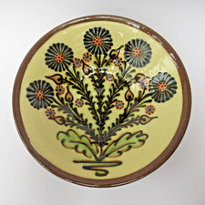 Paul Young,  British studio pottery slipware floral design bowl, c1990