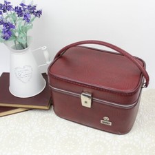 Vintage Antler Vanity Case in Deep Maroon. Faux Leather Train Case & Handle.