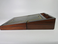 Antique Victorian Writing Slope Writing Box Wooden w/ Inlay Plaque Green Leather
