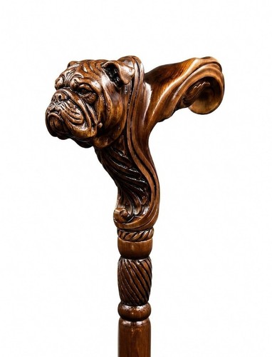 Carved wooden bulldog head - carved,
