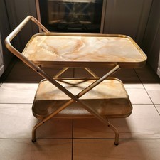 Vintage 60s 70s Drinks Cocktail Stand Trolley Gold And Marble Effect