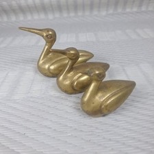Vintage Brass Duck Figurines Set Three Ornaments Collectible