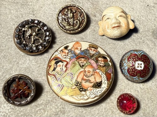 Antique button group glass - button,