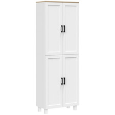NEW Kitchen Cupboard Storage Cabinet - Tall Unit with 4 Doors & Shelves White  