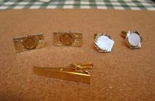 Two Sets Gold Plated Cufflinks One With Tie Pin,1970's Diamond Machine Cut One O