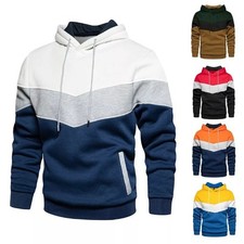 Mens Colourblock Pullover Sweatshirt Gym Hooded Hoodie Fleece Jumper Top Gift