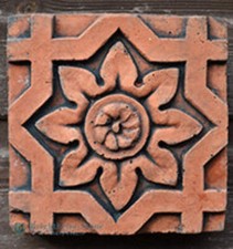 Victorian decorative brick copy antiqued terracotta wall tile "Octagonal flower"
