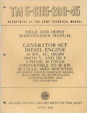 TM5-6115-208-45 Generator diesel 60kw Cummins JS-6 Repair Maintenance Operators 