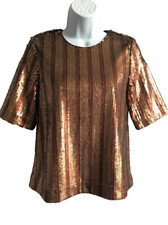 M&S beautiful copper multi sequin top size 6 Pit-Pit 16.5" Christmas Party