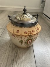 Vintage Devon Ware Biscuit Barrel Jar with Metal Lid Stoke-on-Trent England  