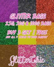 Glitter Fine & Chunky 25g 50g 100g Festival, Cosmetic, Crafts, Buy 3 get 1 FREE