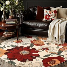 TOPICK Round Rug 150cm Floral