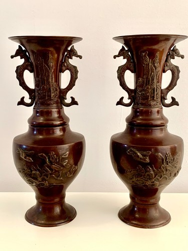 Antique japanese bronze vases - antique,
