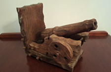 Vintage Hand-Carved Wooden Nautical Cannon Bookend - Maritime Decor Collectable
