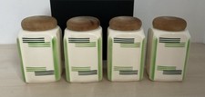 Vintage Set 4 Art Deco “Felix” ceramic & wood kitchen canisters/ / storage jars