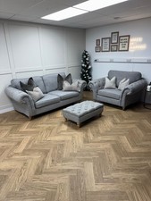 Grey Next Gosford Highback 3 Seater, Snuggle & Footstool - Delivery Available