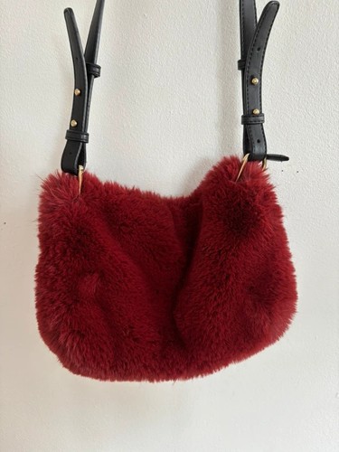 Fluffy red maroon shoulder bag - shoulder,