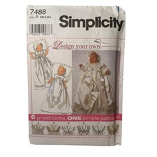 7488 Simplicity Sewing Pattern UNCUT Christening Gown Coat Bonnet Baby Dress