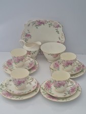 Plant Tuscan Vintage China Tea Set 4xTrio-Milk- Jug -Sugar Bowl-Cake Plate