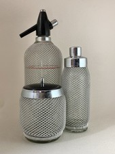 PARLANE Three Piece Glass Cocktail Set Soda Siphon Ice Bucket & Cocktail Shaker