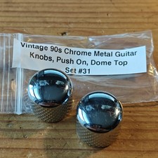 Vintage 90s Chrome Metal Guitar Bass Knobs Push On Curve Top x2 Set #31 Tele P