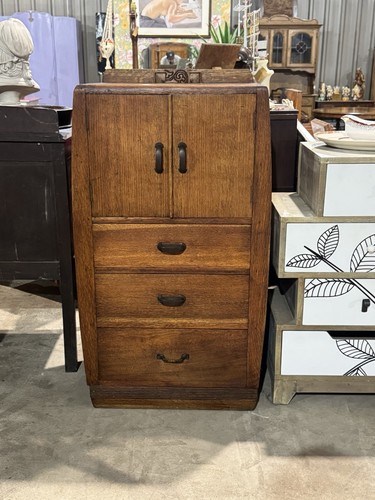 Vintage oak tallboy linen - oak,