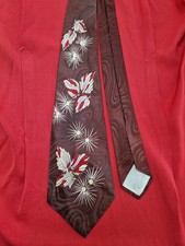 Mens 1950s Vintage Tie, 1940s silk  brown original Goodwood, Rockabilly, Swing 