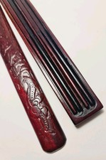Vintage 2 Pairs of Chinese Chopsticks in the Original Hand Carved Rosewood Case