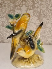 Vintage Ceramic Budgerigar Parrot Parakeet Porcelain Orange Bird Figurine Budgie