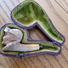 Cased Antique Victorian Amber/meerschaum Smoking Pipe in Form of Head of A Lady