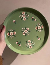 Green Floral Enamel Metal Tray