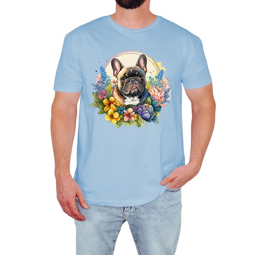 Floral french bulldog - french,