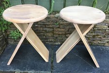 2 Vintage Folding Stools Pine Wooden. Retro Roger Tallon or Adrian Reed in Style