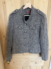 Ladies Monsoon Tweed Look Grey Wool Mix Short Coat Jacket Size 16