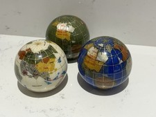 World Globe Gemstone Vintage Paperweights Set Of Three Desk Man Cave Resin Gift