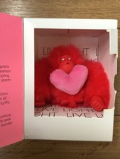 Kipling Red Pink Heart Valentine Monkey Key Ring/Bag Charm New
