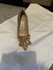 Ladies Evening Stunning Court Shoes UK 2 EU 35 Gold Bronze Glitter FREE POSTAGE