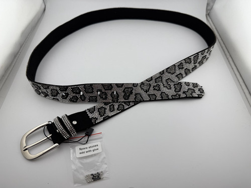 Black white diamante leopard - &,