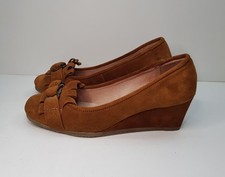 UNISA SIZE 6UK EUR39 WOMENS BROWN SUEDE LEATHER MID WEDGE HEELED COURT SHOES