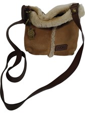 UGG Shearling Suede Crossbody Bag Brown Leather Adjustable Magnetic Closure