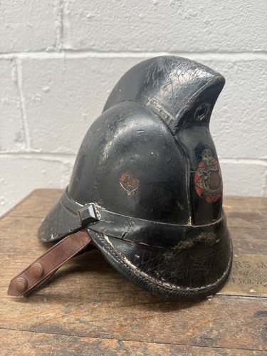 Old leather firemens helmet - leather,