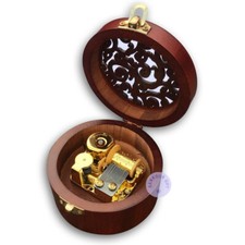 Brown Wooden Circular Music Box With Sankyo Musical Movement (60 Tunes Option)