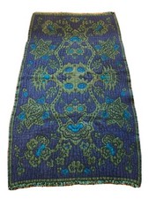 Vintage retro wool rug/throw/wallhanging in green/blue/turquoise pattern 1970's