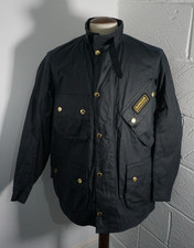 Mens Barbour International Navy Blue Black Biker Waxed Jacket VGC - Size XL