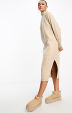 ASOS Tall Womens Nude Midi Dress High Neck RRP £40