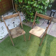 Vintage Set of 2 Nero  Solid WOOD OAK Wooden Folding Coffee Chairs.